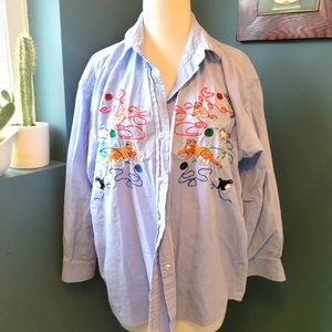 Vintage 90s embroidered cat button down shirt medium/large
